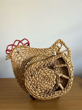 Vintage Handwoven Rooster Hot Pad Trivet Set